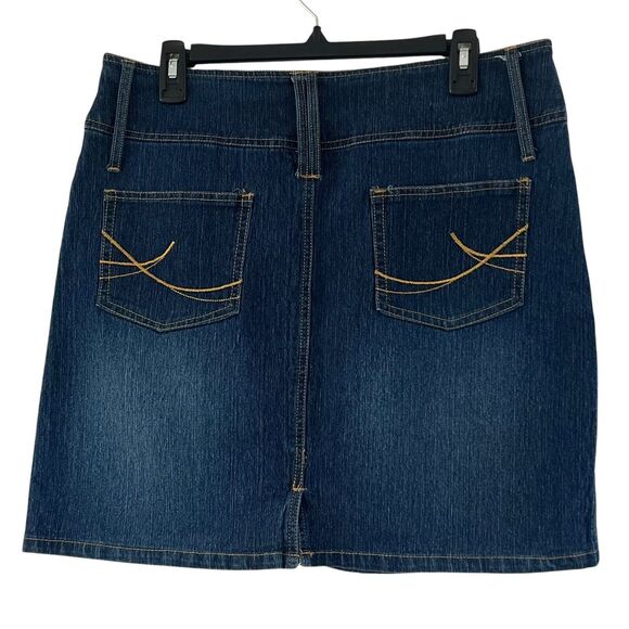 Zoey Beth Denim Mini Skirt Y2K‎ Low Rise Dark Wash Pockets Women's L Stretch - Picture 2 of 9